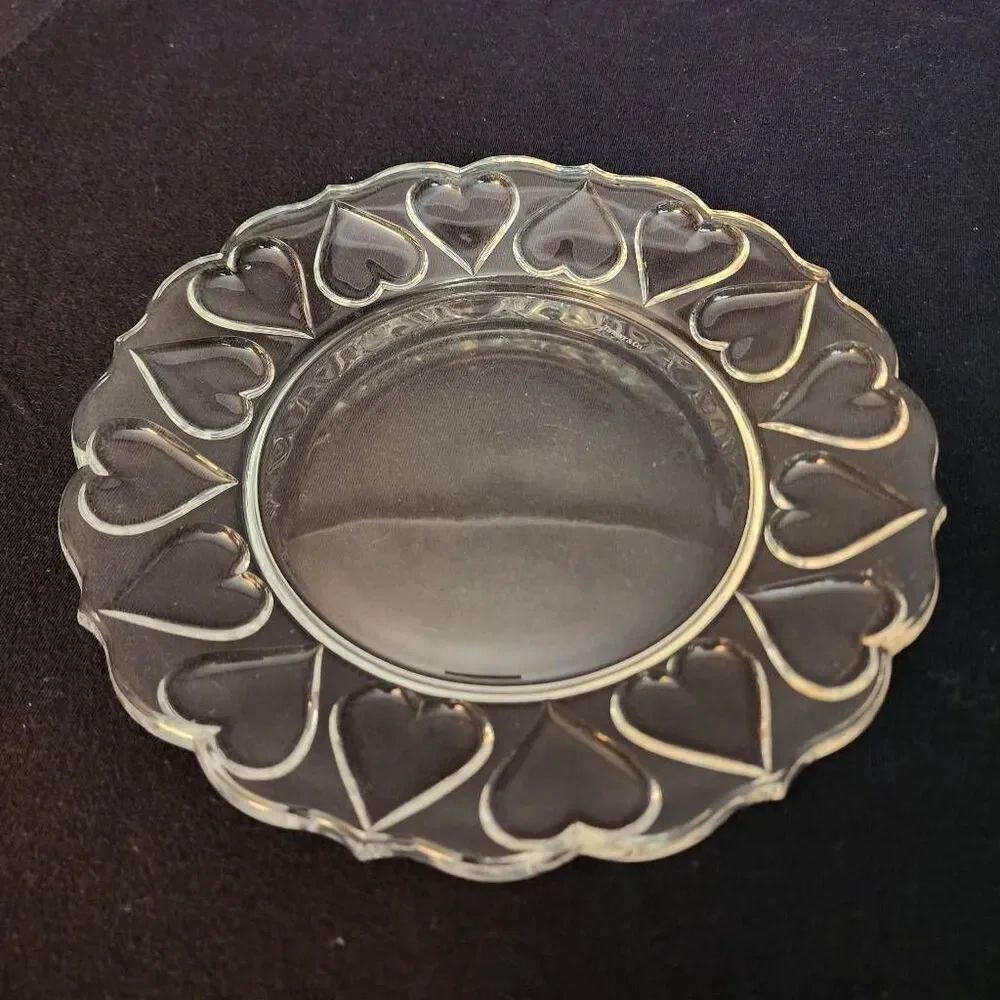 Tiffany & Co. Crystal Cake Plate 8.5" With Hearts Border Vintage